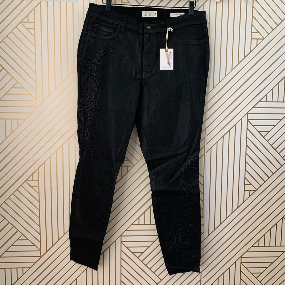 Jessica Simpson NWT Curvy High Rise Skinny Floral embroidered coated Jeggings 16 - Picture 5 of 8
